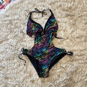 OP rainbow zebra swimsuit size medium